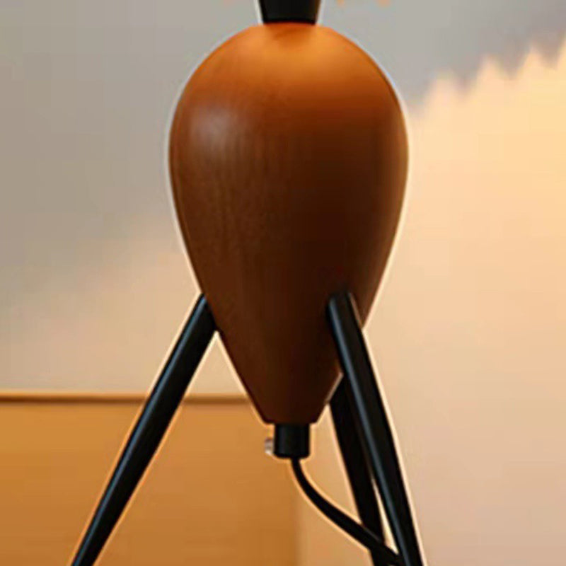 Pleated Oval Cone Rubberwood Table Lamp