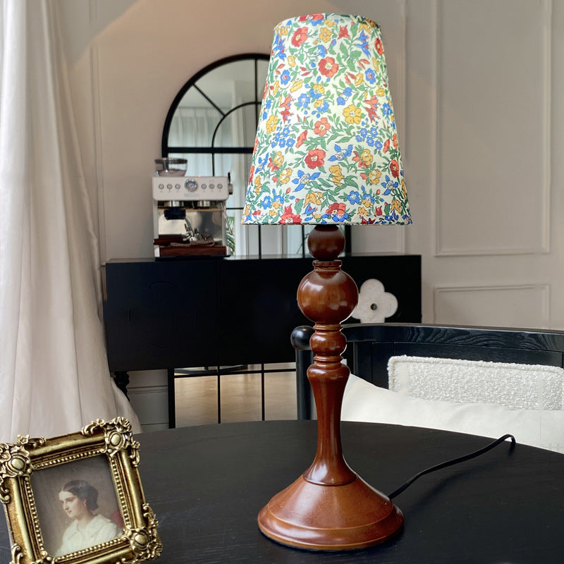 Petal Cylinder Wood Fabric Table Lamp
