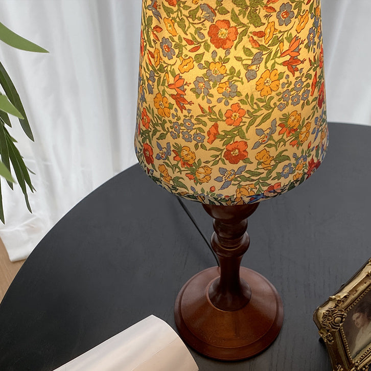 Petal Cylinder Wood Fabric Table Lamp