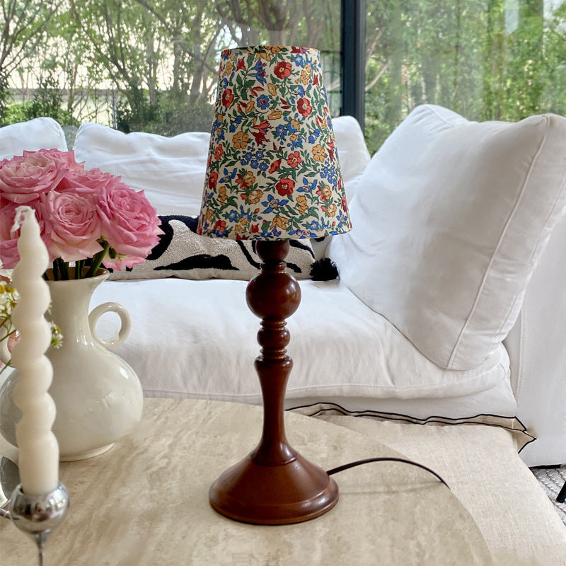 Petal Cylinder Wood Fabric Table Lamp