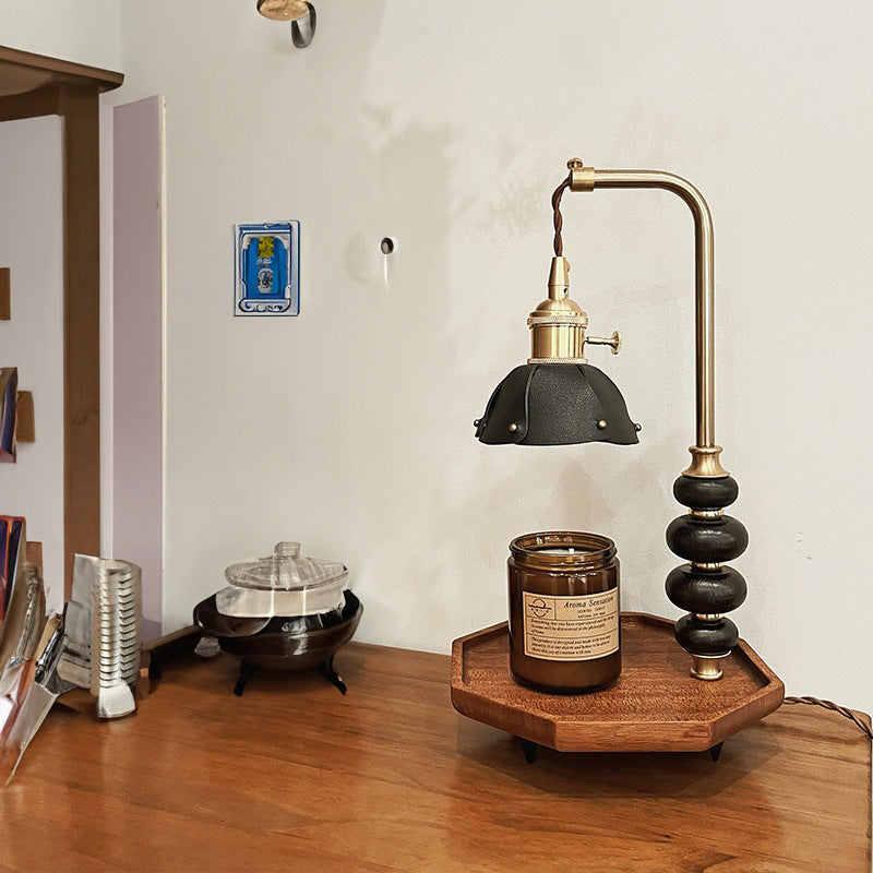Round Octagonal Metal Wood Table Lamp