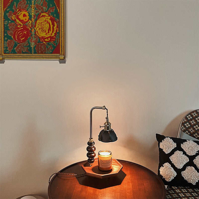 Round Octagonal Metal Wood Table Lamp