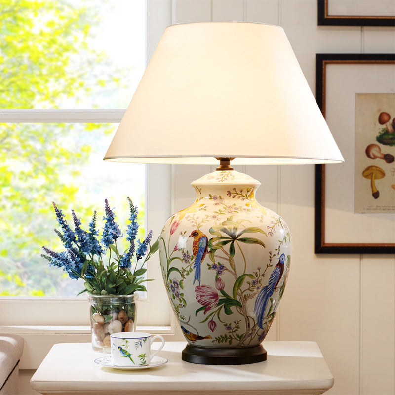 Bird Flower Oval Prism Table Lamp