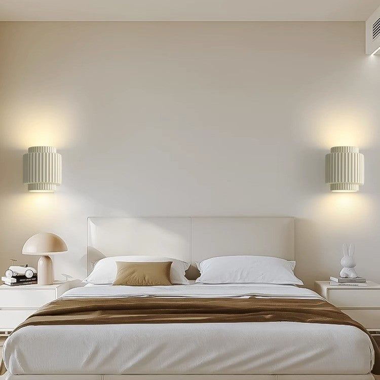 Cream Cylinder Resin Bedroom 2-Light Wall Lamp