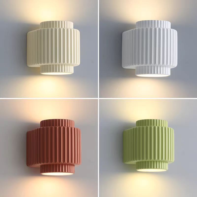 Cream Cylinder Resin Bedroom 2-Light Wall Lamp