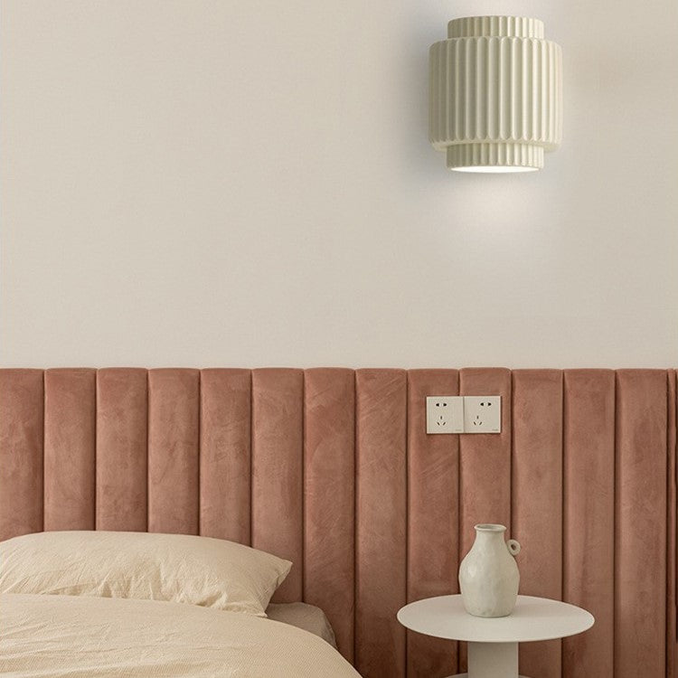 Cream Cylinder Resin Bedroom 2-Light Wall Lamp