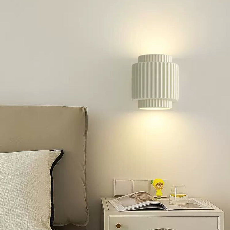 Cream Cylinder Resin Bedroom 2-Light Wall Lamp