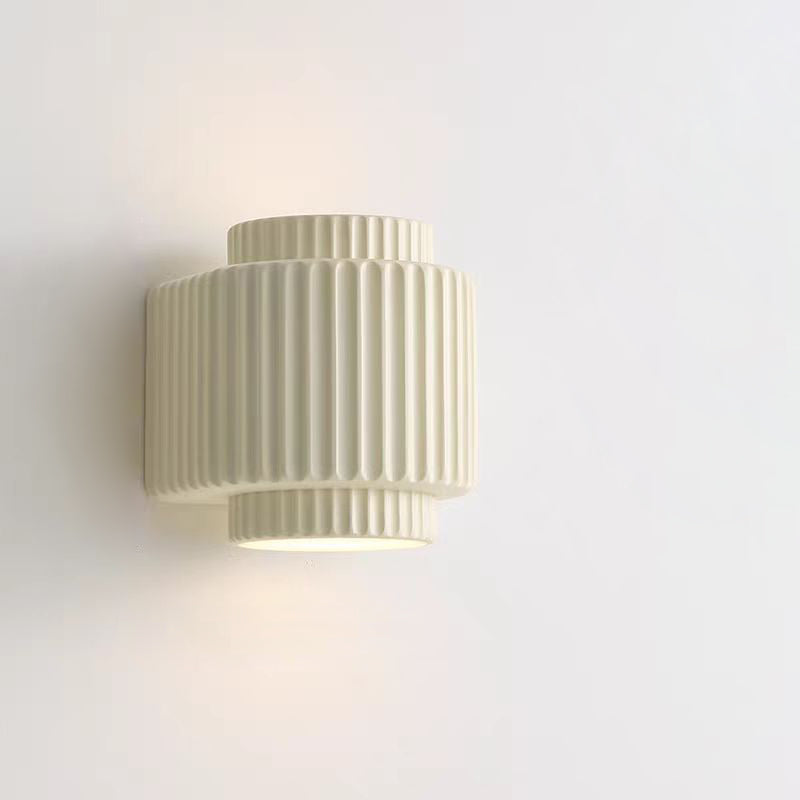 Cream Cylinder Resin Bedroom 2-Light Wall Lamp