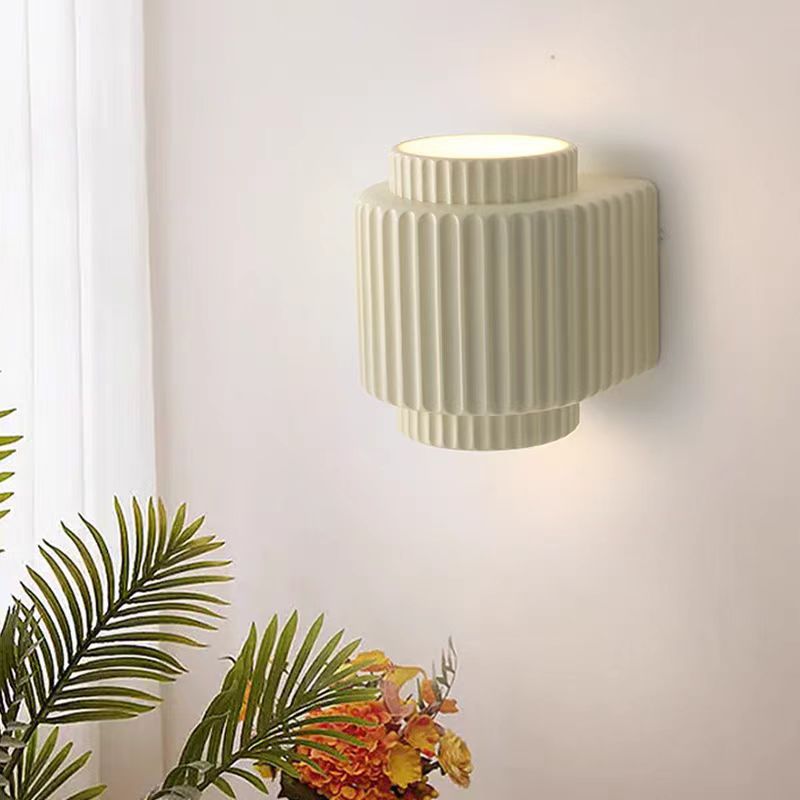 Cream Cylinder Resin Bedroom 2-Light Wall Lamp