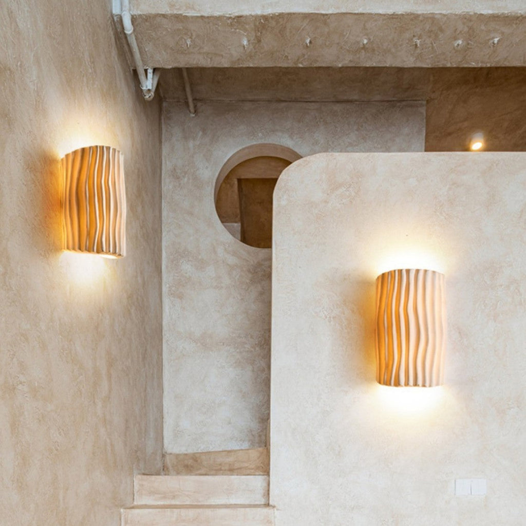 Cream Ripple Cylinder Resin 2-Light Wall Lamp