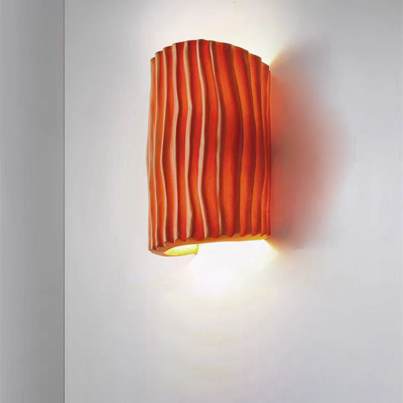 Cream Ripple Cylinder Resin 2-Light Wall Lamp