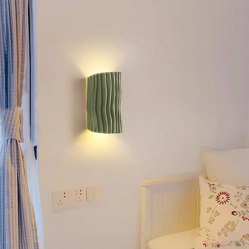 Cream Ripple Cylinder Resin 2-Light Wall Lamp