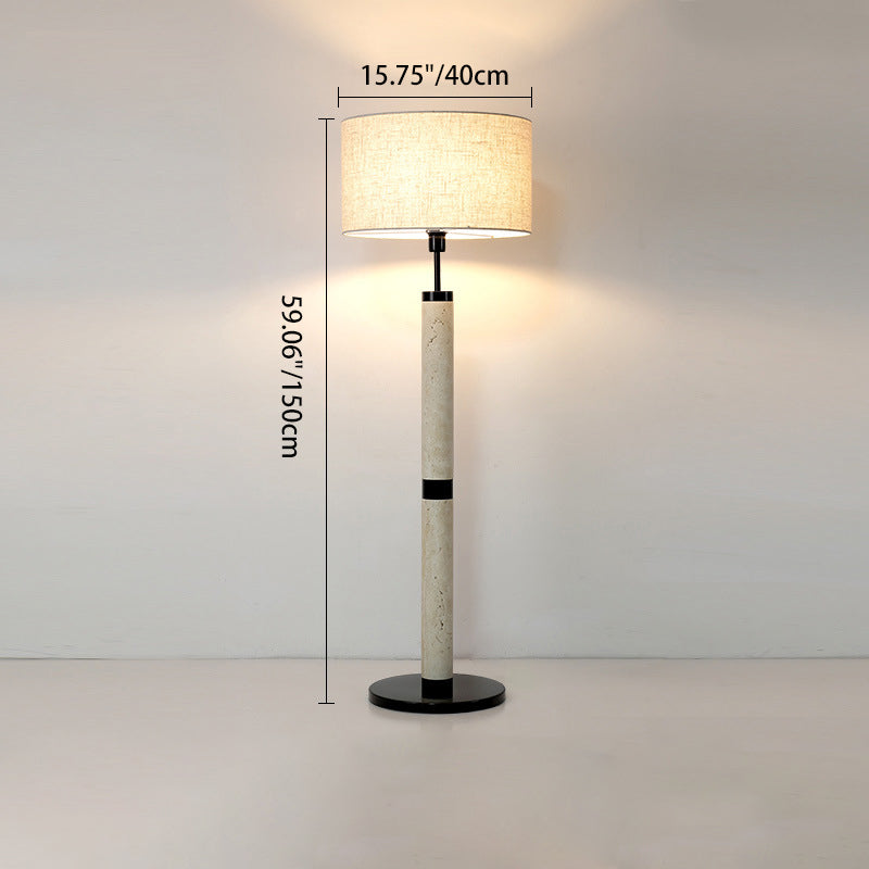 Round Cylindrical Yellow Travertine Floor Lamp