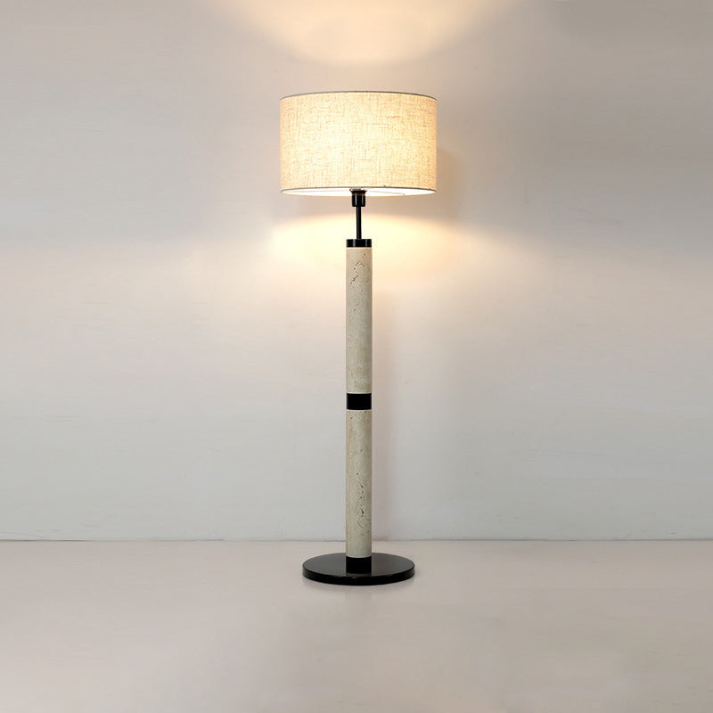 Round Cylindrical Yellow Travertine Floor Lamp