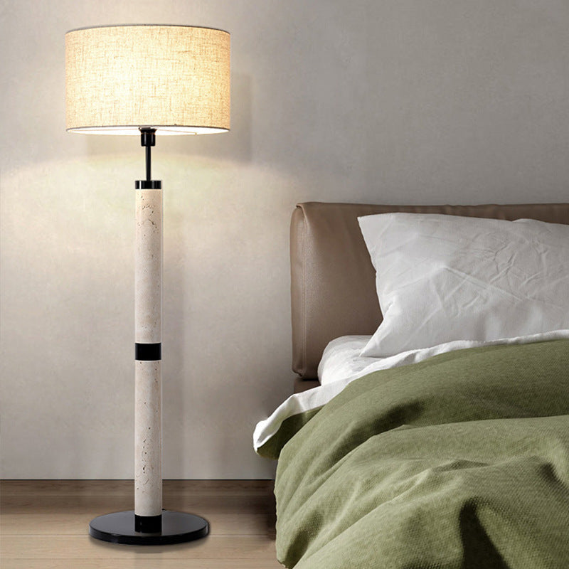Round Cylindrical Yellow Travertine Floor Lamp