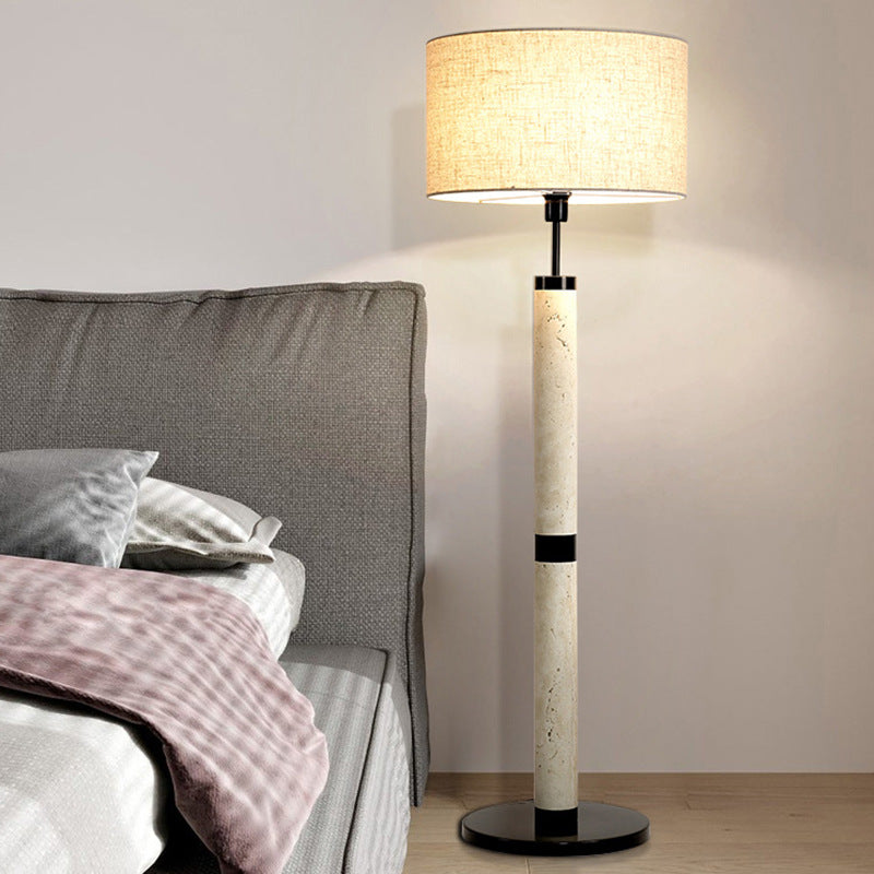 Round Cylindrical Yellow Travertine Floor Lamp