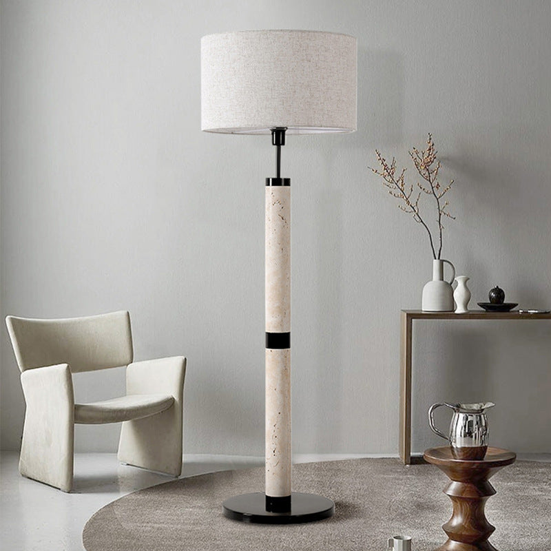 Round Cylindrical Yellow Travertine Floor Lamp