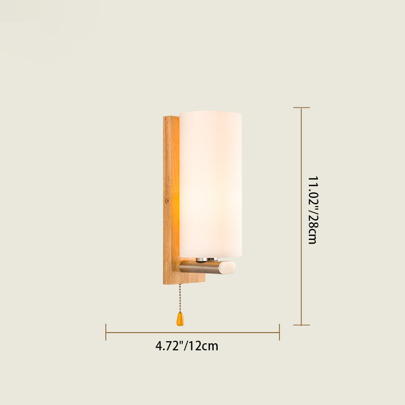 Rectangular Cylinder Wood Glass Wall Lamp