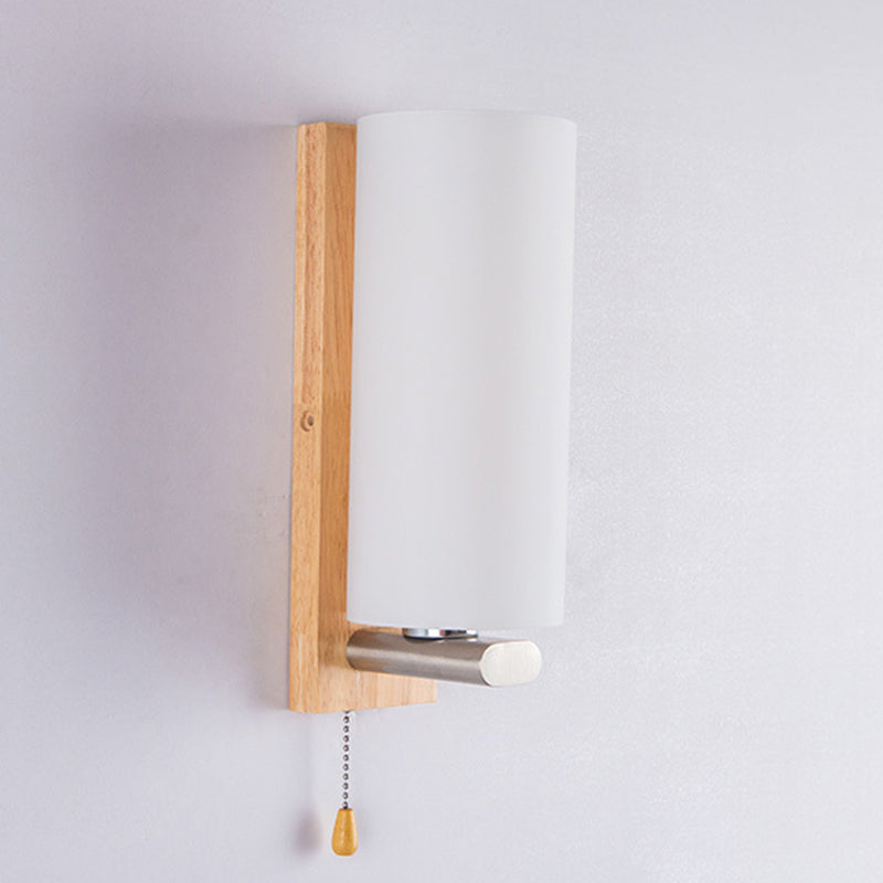 Rectangular Cylinder Wood Glass Wall Lamp