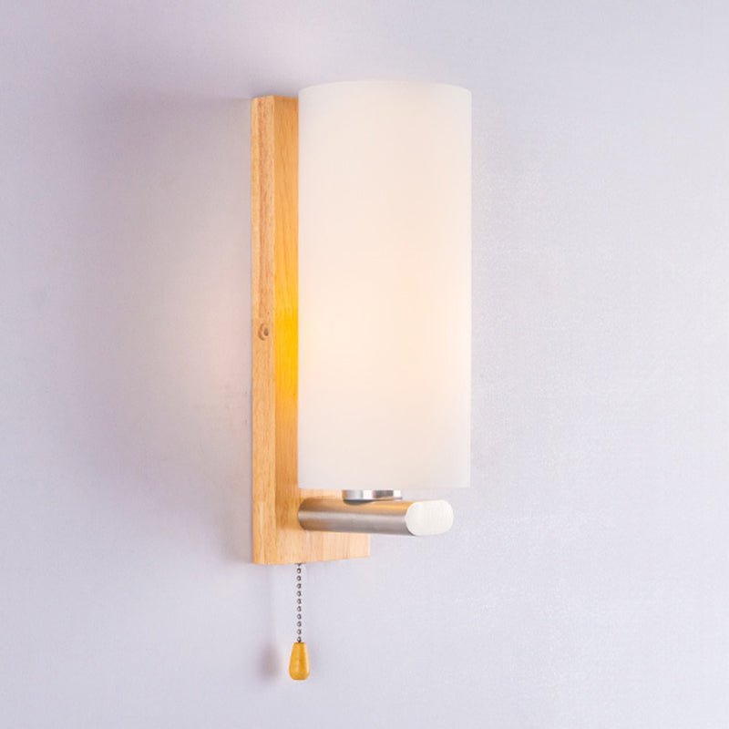 Rectangular Cylinder Wood Glass Wall Lamp