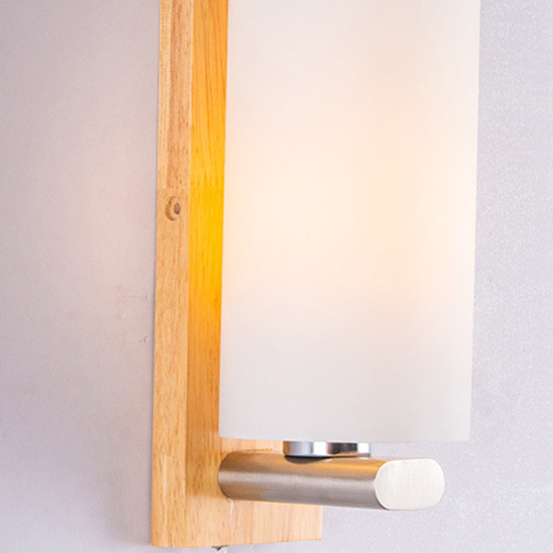 Rectangular Cylinder Wood Glass Wall Lamp