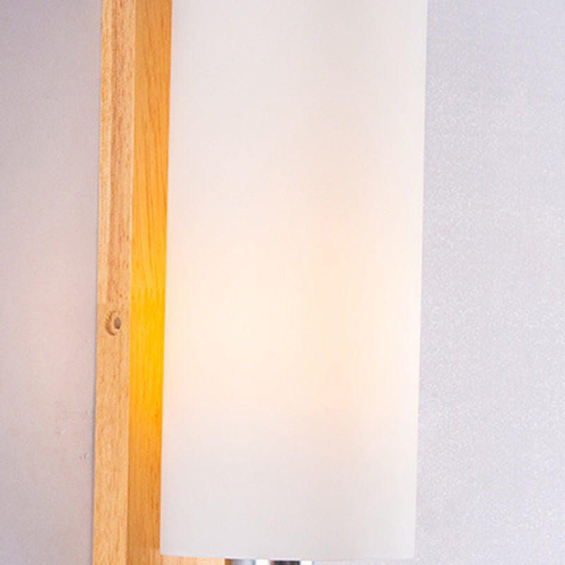 Rectangular Cylinder Wood Glass Wall Lamp