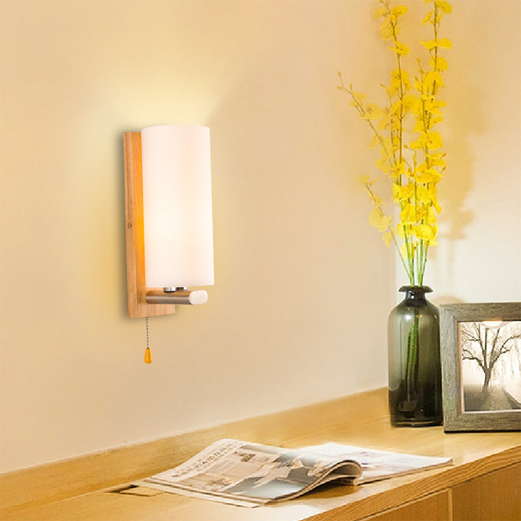 Rectangular Cylinder Wood Glass Wall Lamp