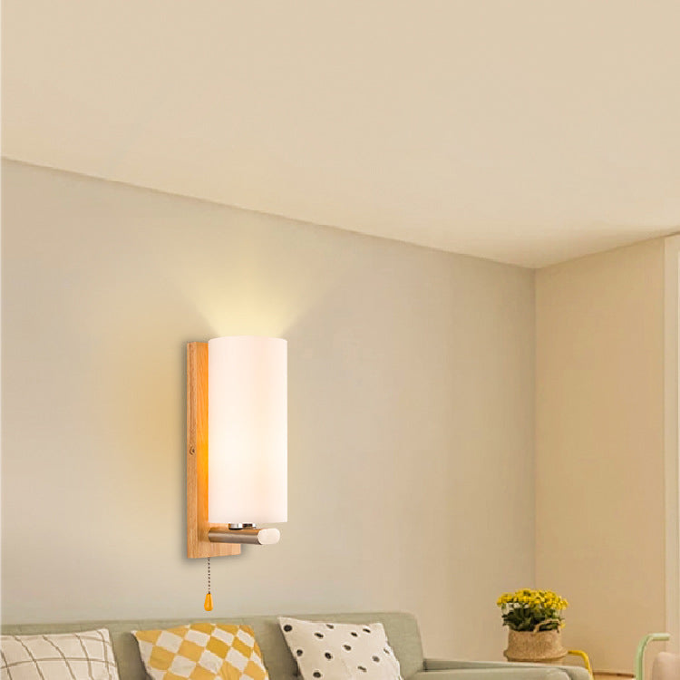 Rectangular Cylinder Wood Glass Wall Lamp