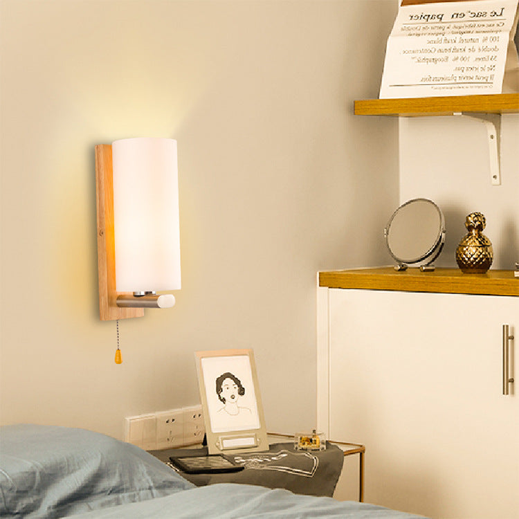 Rectangular Cylinder Wood Glass Wall Lamp