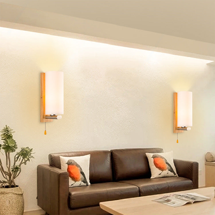 Rectangular Cylinder Wood Glass Wall Lamp