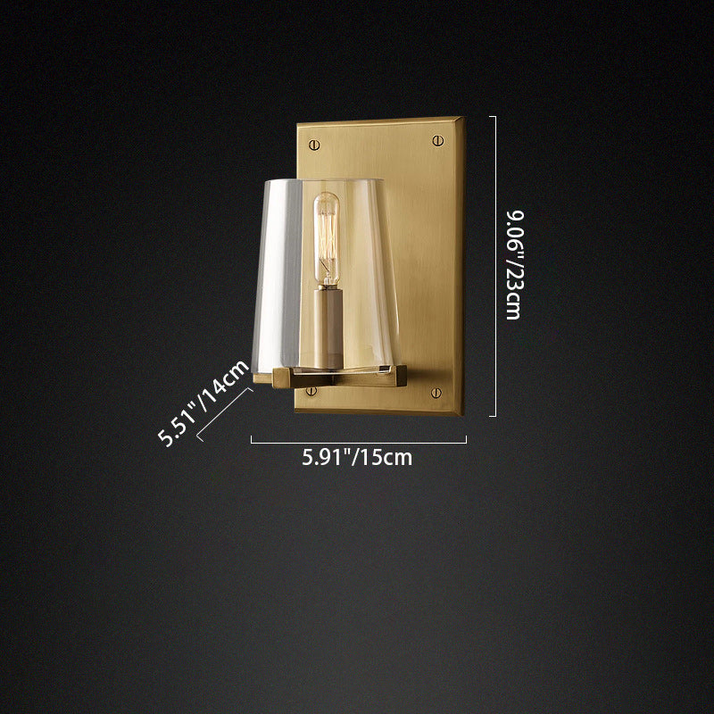 Rectangle Cylinder Copper Glass Wall Lamp