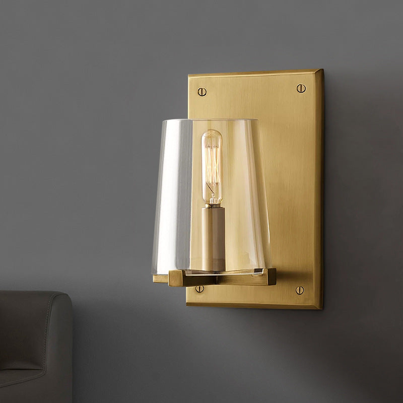 Rectangle Cylinder Copper Glass Wall Lamp