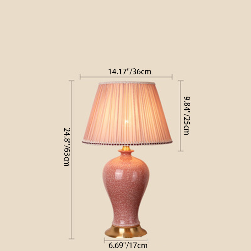 Round Cylinder Ceramic Fabric Table Lamp
