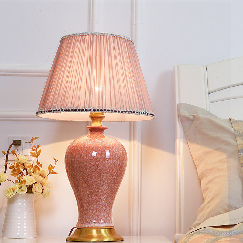 Round Cylinder Ceramic Fabric Table Lamp