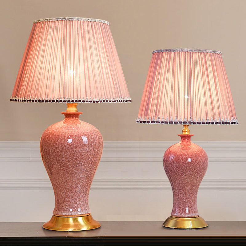 Round Cylinder Ceramic Fabric Table Lamp