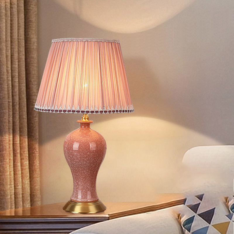 Round Cylinder Ceramic Fabric Table Lamp