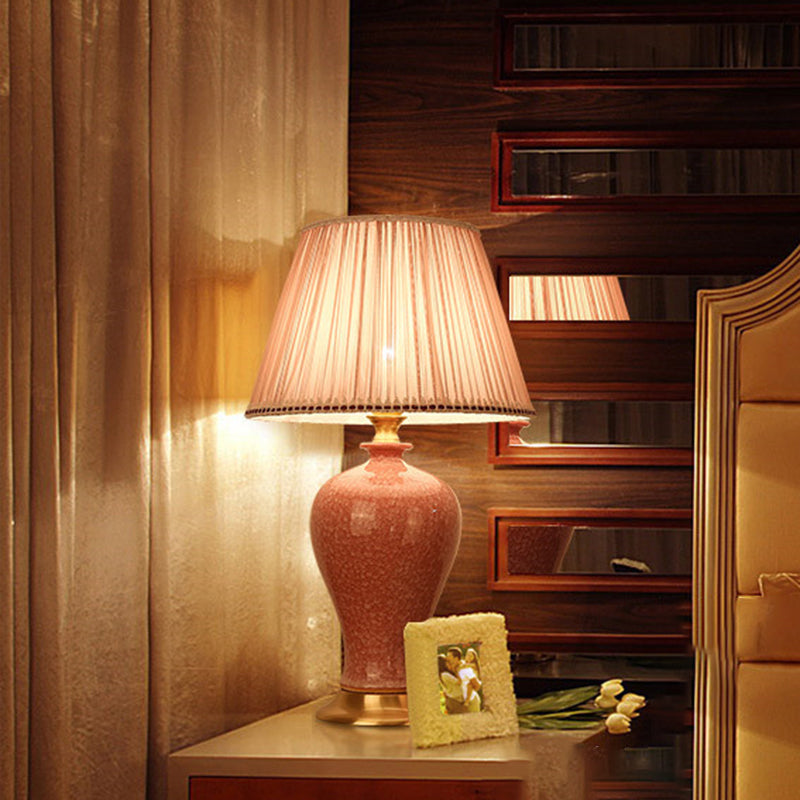Round Cylinder Ceramic Fabric Table Lamp
