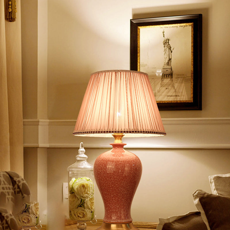 Round Cylinder Ceramic Fabric Table Lamp