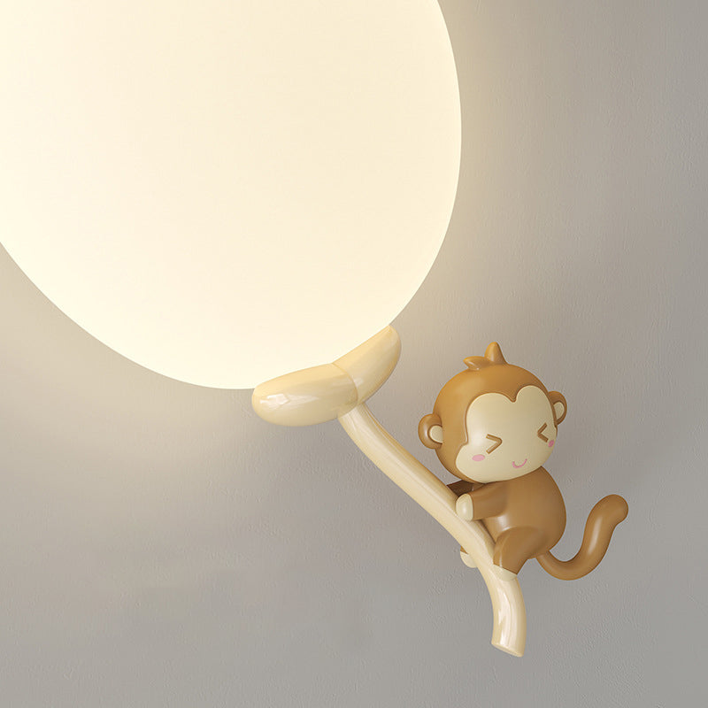 Cream Round Balloon Monkey Wall Lamp