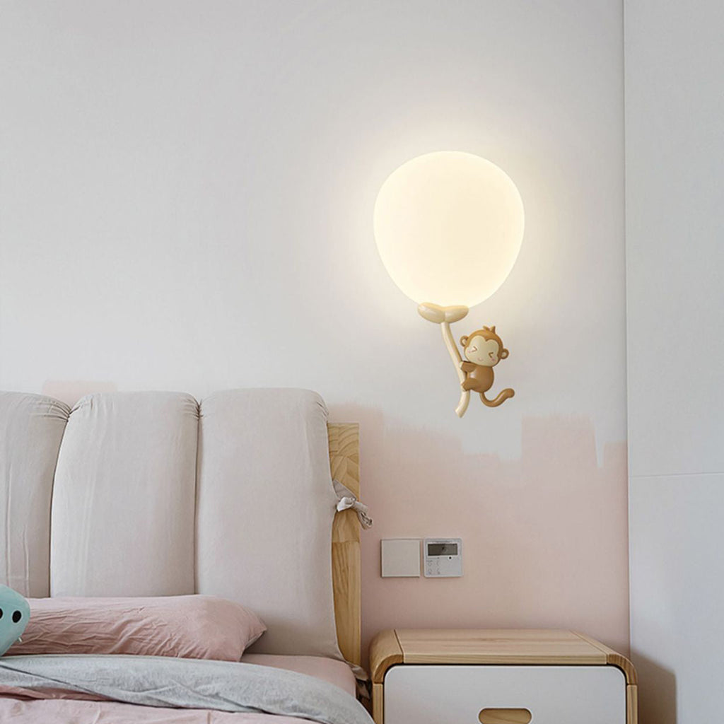 Cream Round Balloon Monkey Wall Lamp
