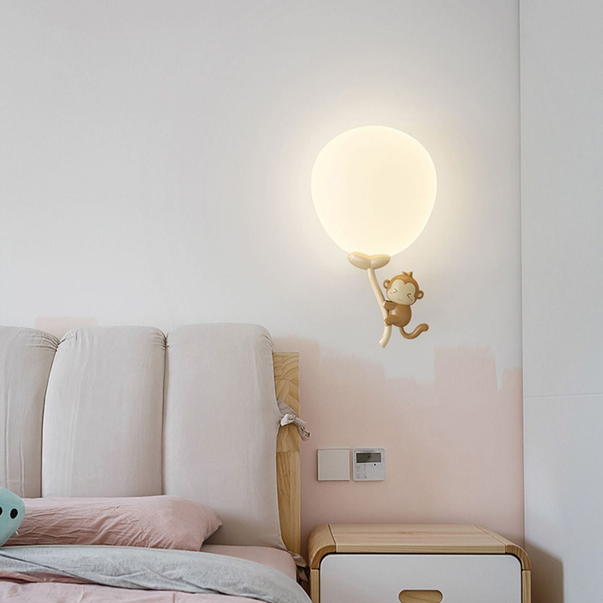 Cream Round Balloon Monkey Wall Lamp