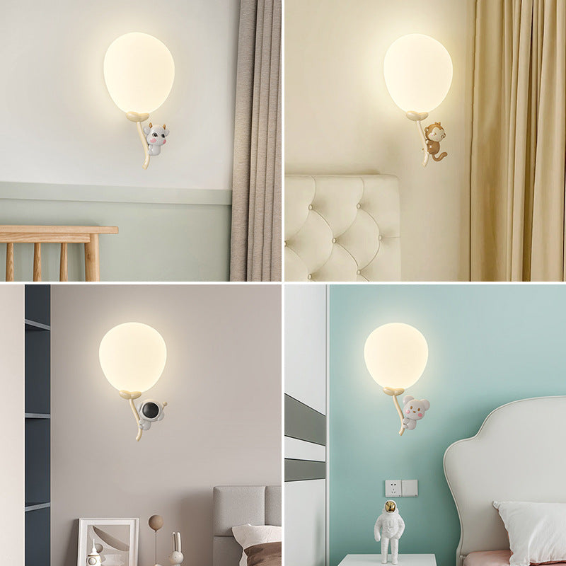 Cream Round Balloon Monkey Wall Lamp
