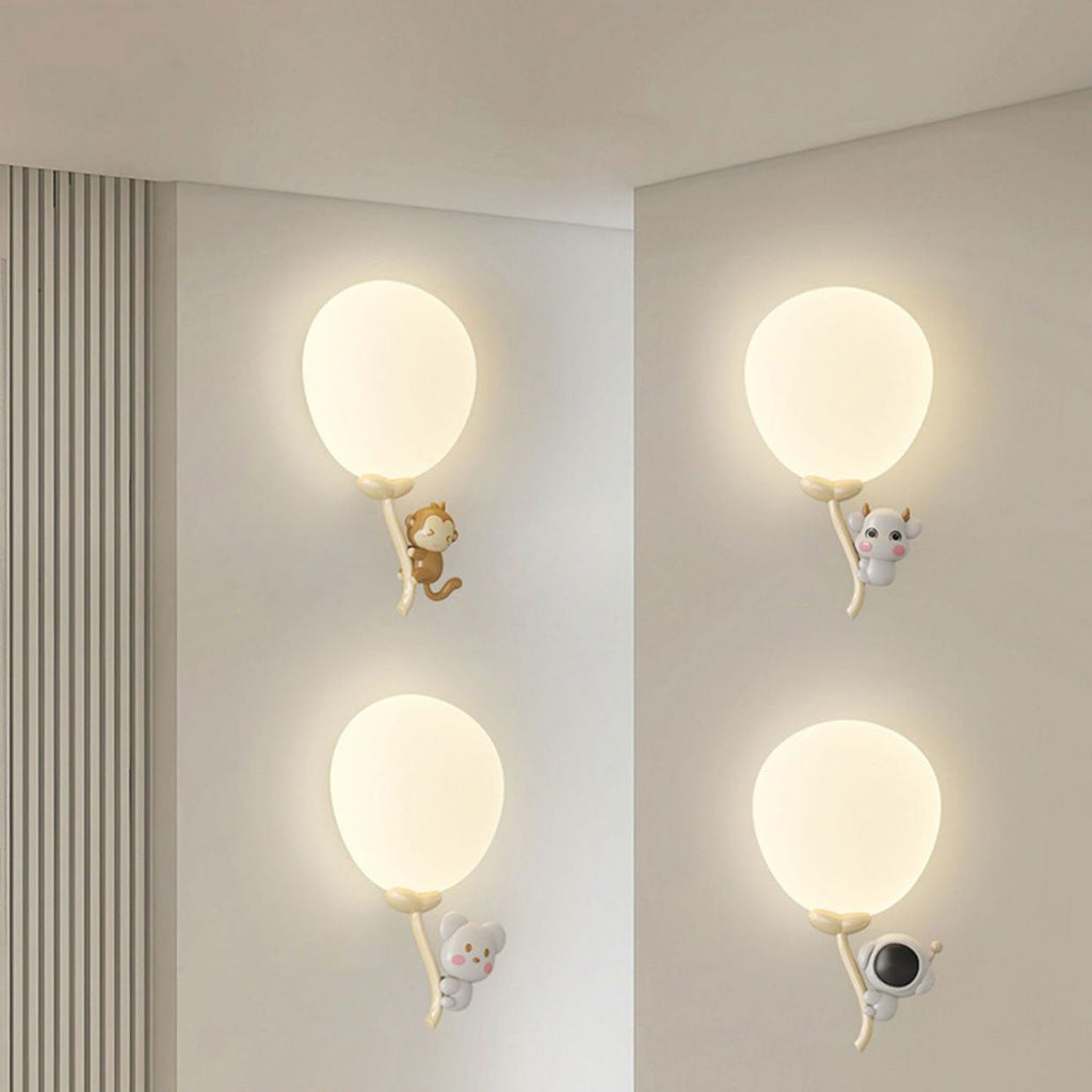 Cream Round Balloon Monkey Wall Lamp