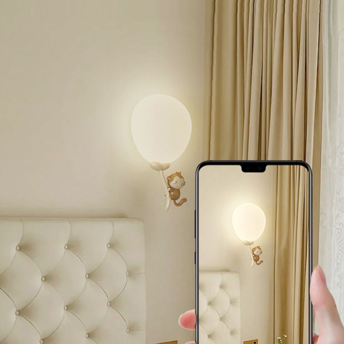 Cream Round Balloon Monkey Wall Lamp