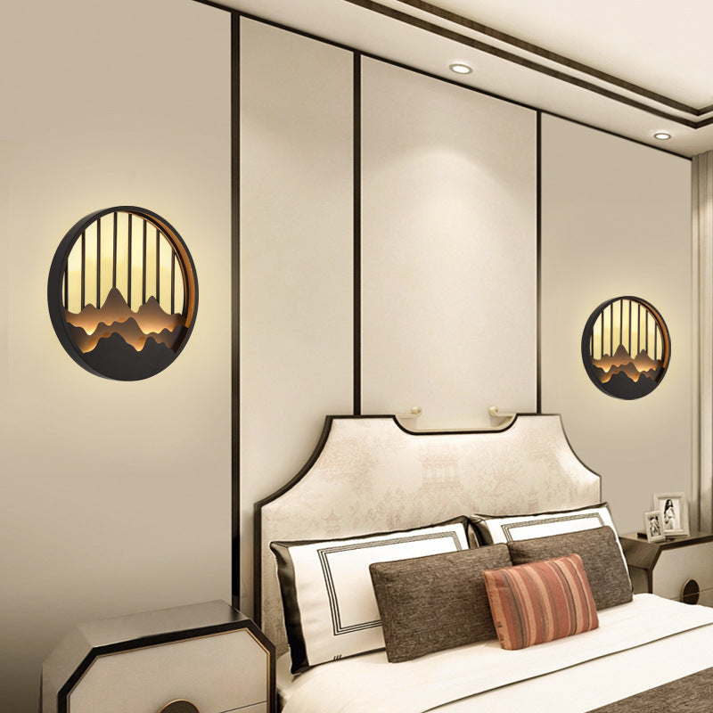 Mountain Round Iron Bedroom Wall Lamp
