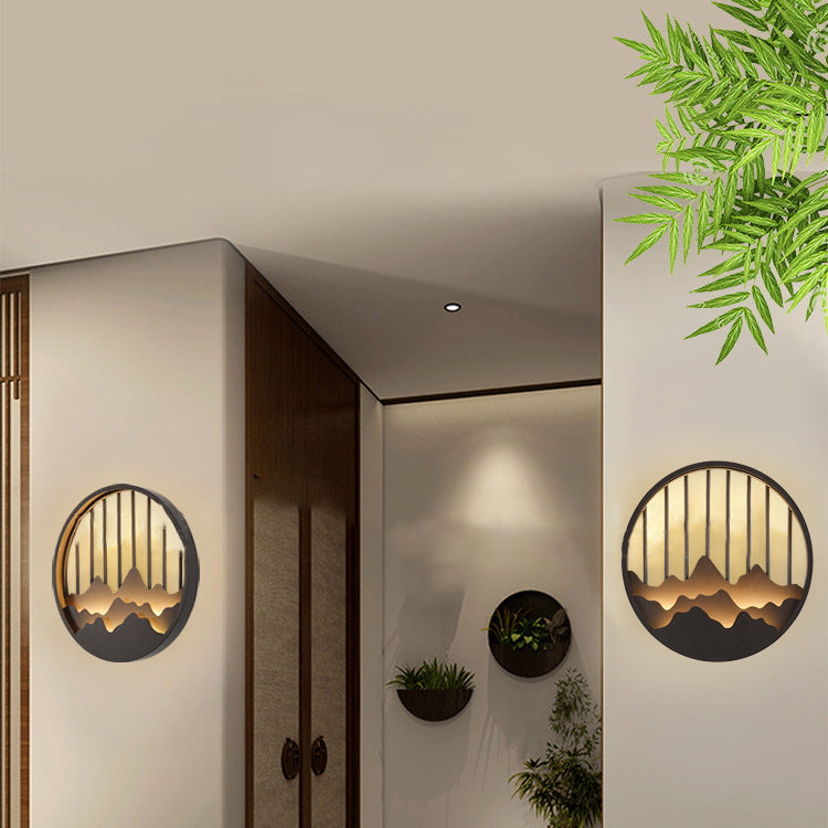 Mountain Round Iron Bedroom Wall Lamp