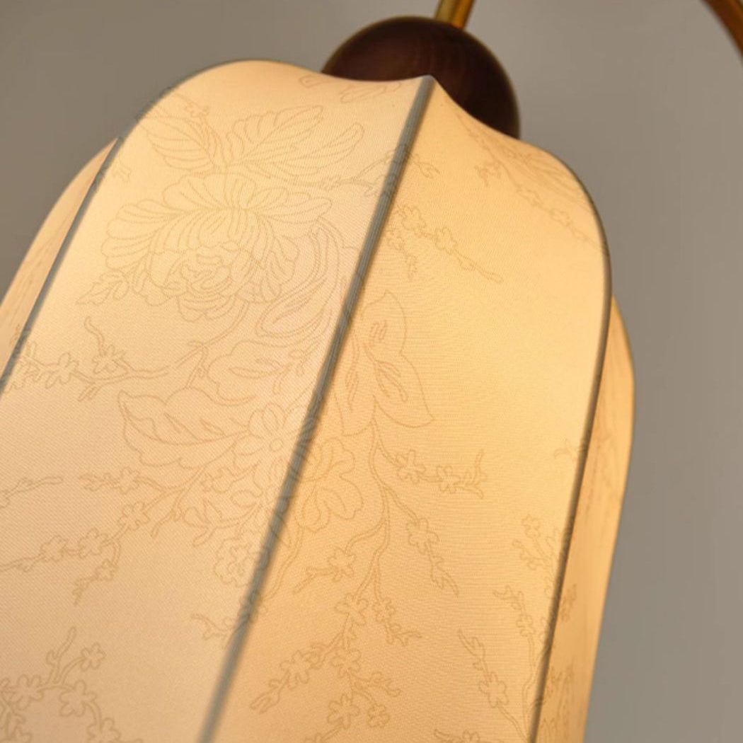 Round Curved Wood Fabric Floor Lamp