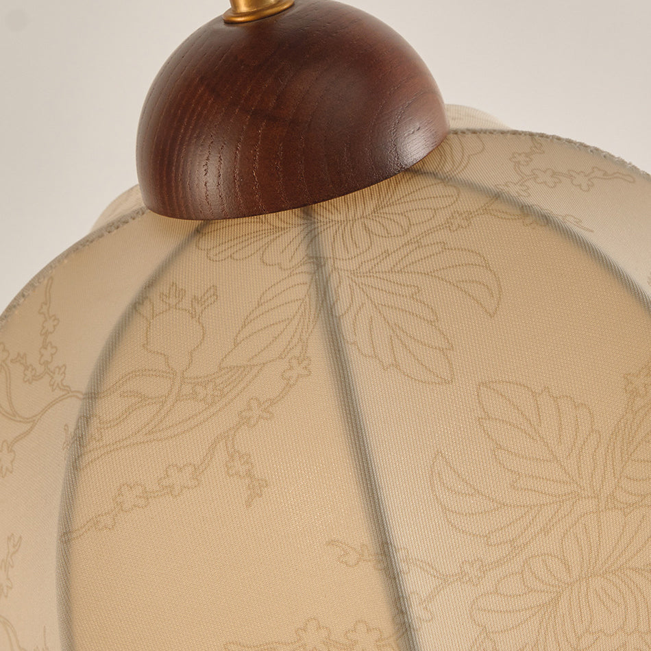 Round Curved Wood Fabric Floor Lamp