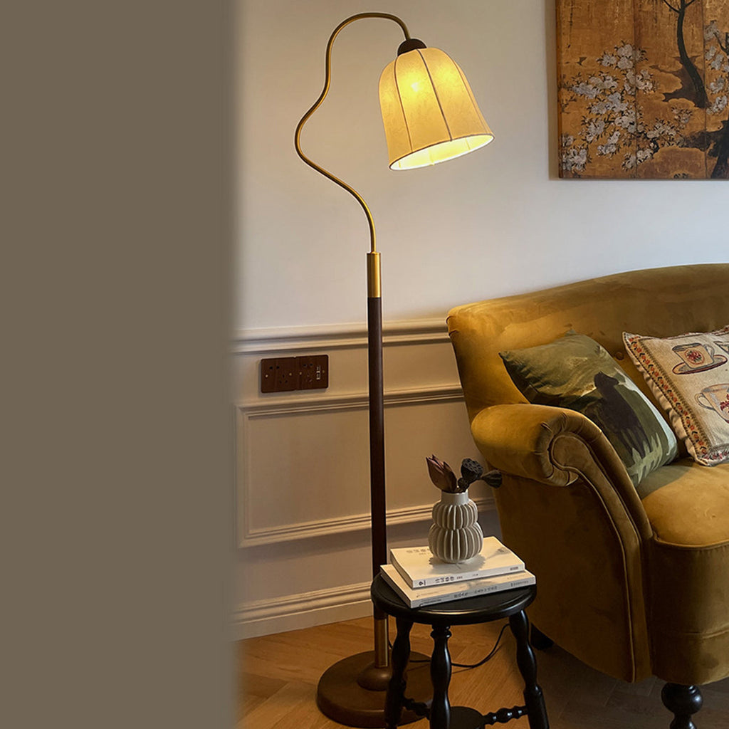 Round Curved Wood Fabric Floor Lamp