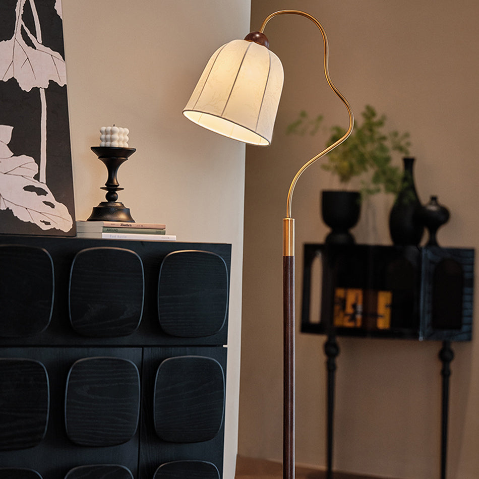 Round Curved Wood Fabric Floor Lamp
